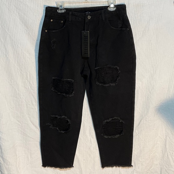 Disturbia Denim - Disturbia Midnight Black Ripped Wide Leg Jeans